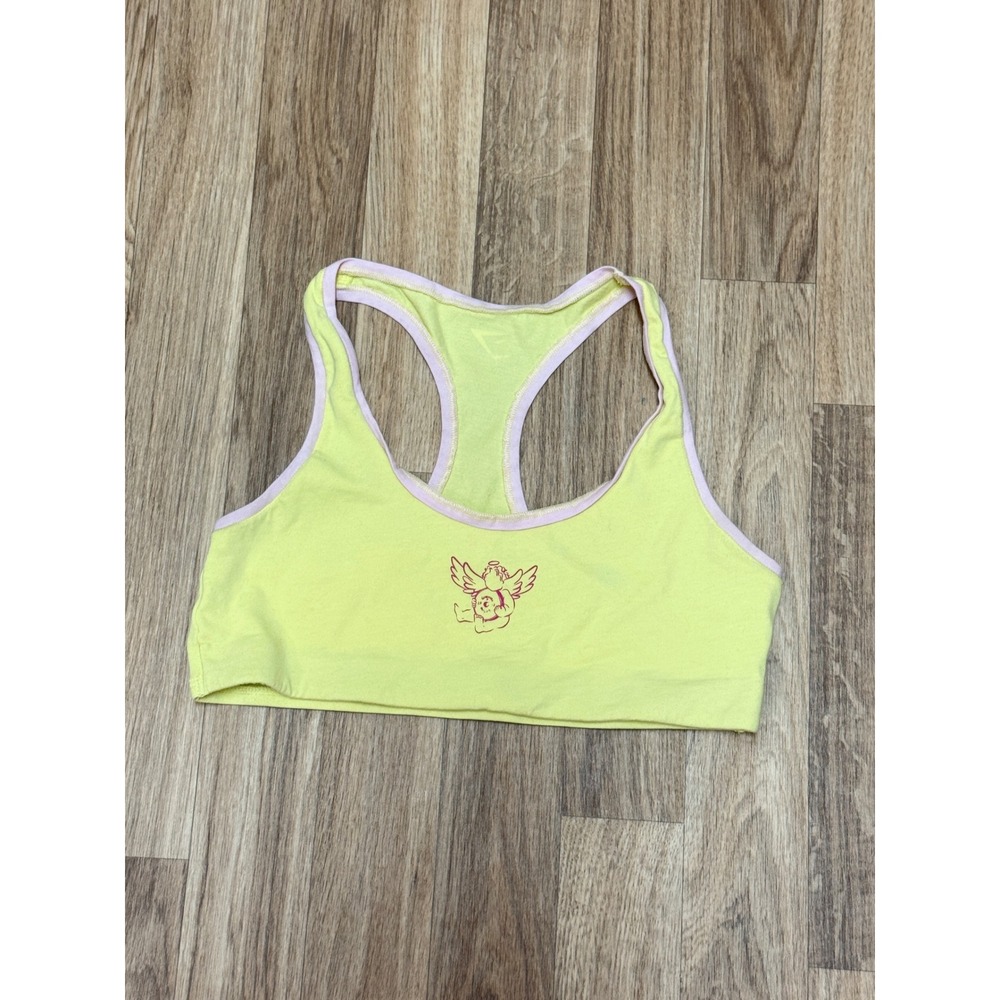Gymshark Womens Racerback Cotton Graphic Bralette Yellow Pink Small